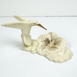 Vintage Lenox Hummingbird & Hibiscus Flower Ivory Porcelain Figurine Statue 6"